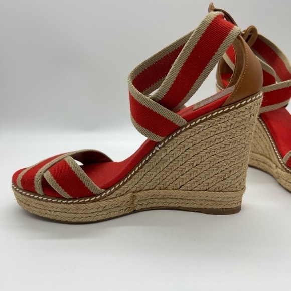 TORY BURCH WOMENS RED AND TAN WEDGE ADONIS WEDGE ESPADRILLES SIZE 10B - Picture 8 of 13